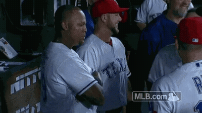 Texas Rangers Baseball Players In Dugout GIF