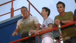 Thad Castle Alan Ritchson Drunk Shouting With Friends GIF