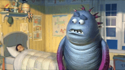 Thaddeus In Monsters Inc Is Worried With Boo GIF