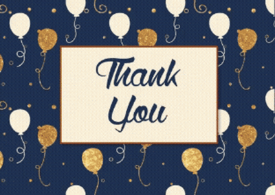 Thank You Card With Gold And White Balloons GIF