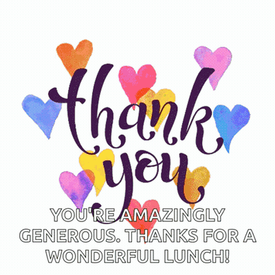 Thank You Card With Hearts Saying Thank You You're Amazingly Generous Thanks For A Wonderful Lunch GIF