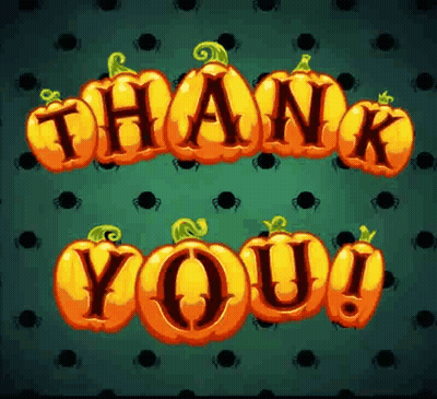 Thank You Card With Pumpkins And Spiders On Green GIF