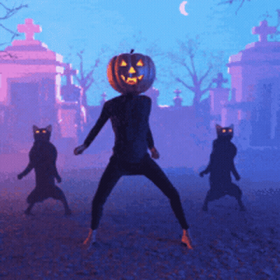 Thank You Card With Pumpkins And Spiders On Green GIF