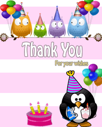 Thank You Cute Birds Holding Balloons