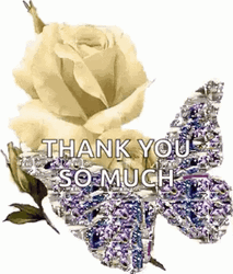 Thank You Glitter Butterfly Yellow Rose GIF