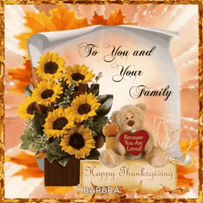 Thanksgiving Card Teddy Bear Holding Heart GIF