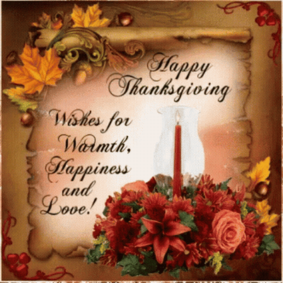Thanksgiving Card With Flowers And Candle GIF