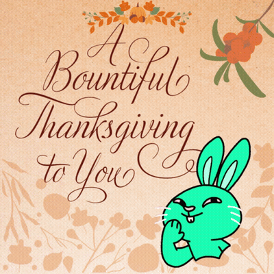 Thanksgiving Card With Green Bunny Saying A Beautiful Thanksgiving To You GIF