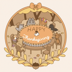 Thanksgiving Cat Animals Sitting Around Pie Table GIF
