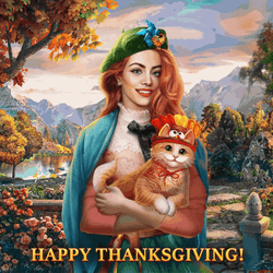 Thanksgiving Cat With Pretty Lady GIF