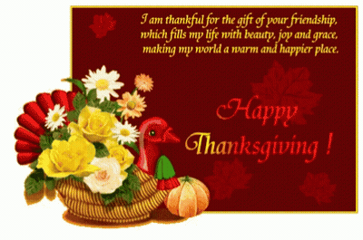 Thanksgiving Greeting Card Turkey Flowers GIF