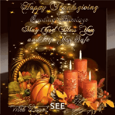 Thanksgiving Greeting Card With Cornucopia And Candles GIF