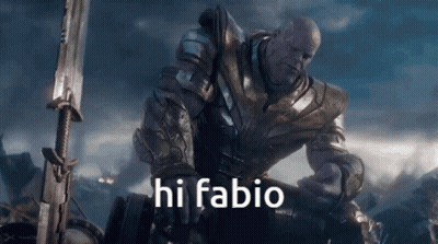 Thanos From Avengers Endgame Is Holding A Sword And The Words Hi Fabio Are Above Him GIF