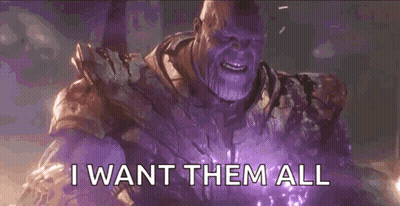 Thanos From Avengers Infinity War Is Saying `` I Want Them All '' In A Purple Light . GIF