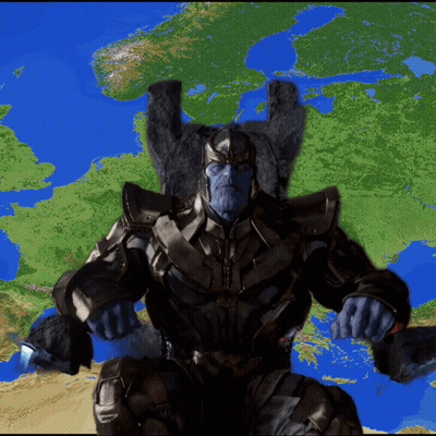 Thanos Is Sitting On A Throne In Front Of A Map Of The World GIF