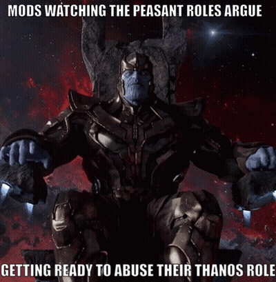 Thanos Sitting On Throne Mods Watching The Peasant Roles Argue GIF