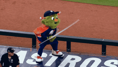 The Astros Mascot Is Holding A Sign That Says Super Loud GIF