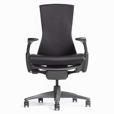 The Back Of A Black Office Chair Shows The Wheels GIF
