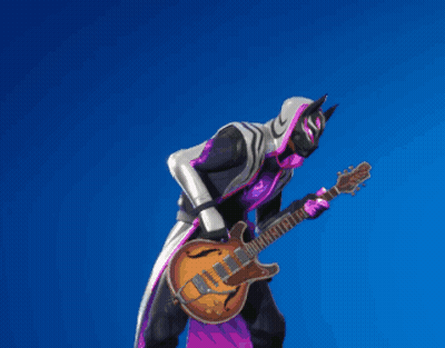 The Back Of A Person Playing A Guitar In A Video Game Against A Blue Sky GIF