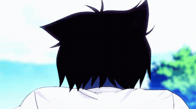 The Back Of A Person 'S Head Is Shown With A Blue Sky In The Background GIF