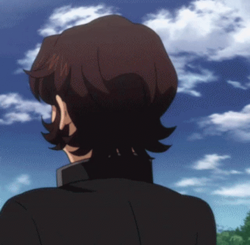 The Back Of A Person 'S Head Is Shown With A Blue Sky In The Background GIF