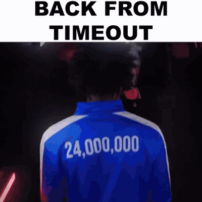 The Back Of A Person Wearing A Blue Jacket With The Number 240,000 On It GIF