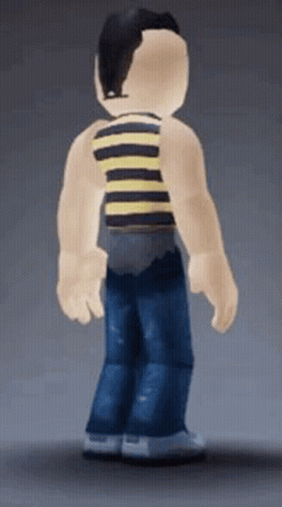 The Back Of A Roblox Character Wearing A Yellow And Black Striped Shirt . GIF
