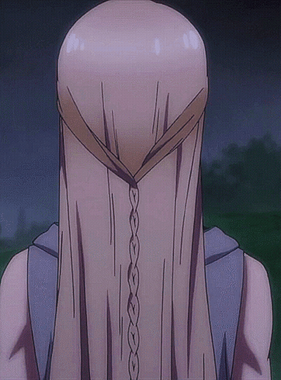 The Back Of A Woman 'S Head With A Braid In Her Hair GIF