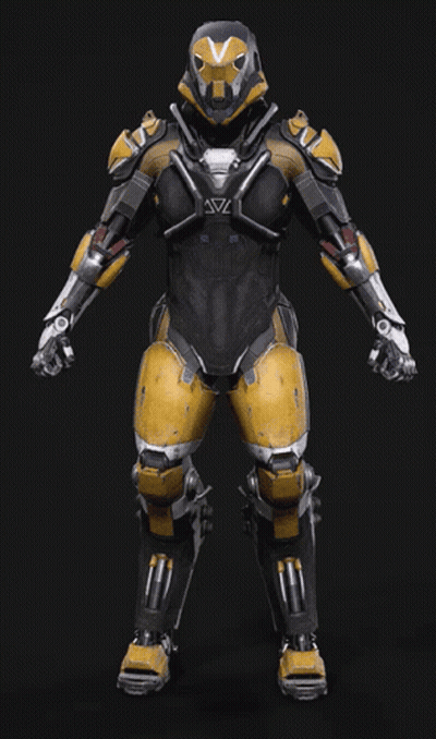 The Back Of A Yellow And Black Robot With A Helmet GIF