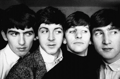 The Beatles Posing In Black And White Photo GIF