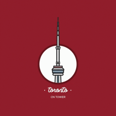 The Cn Tower In Toronto Is Shown On A Red Background GIF