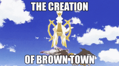 The Creation Of Brown Town Is Displayed On A Blue Background GIF