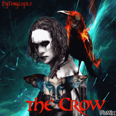 The Crow Poster Man With Crow On Shoulder GIF