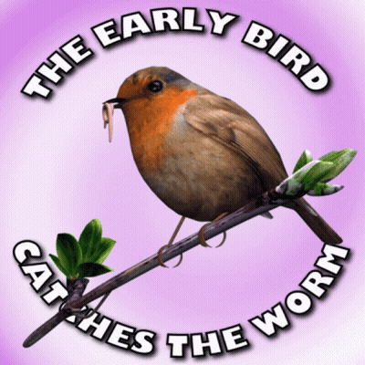 The Early Bird Catches The Worm Logo With A Bird On A Branch GIF