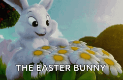 The Easter Bunny Tapping Flowers GIF