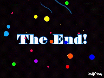 The End With Colorful Confetti On Black Background GIF