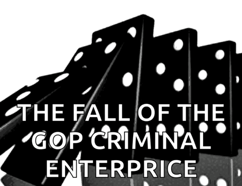 The Fall Of The Gop Criminal Enterprise Is Shown In A Black And White Image GIF