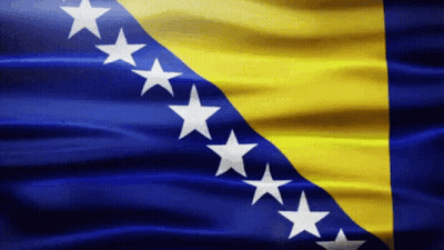 The Flag Of Bosnia And Herzegovina Is Blue And Yellow With White Stars GIF