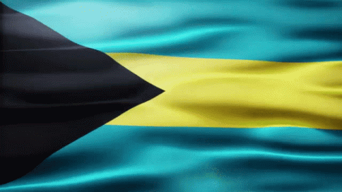 The Flag Of The Bahamas Is Blue And Yellow With A Black Triangle In The Middle GIF