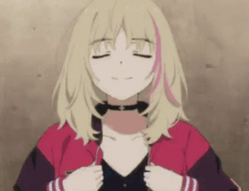 The Girl Is Wearing A Choker And A Red Jacket . GIF