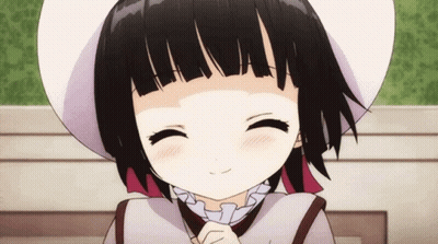 The Girl Is Wearing A White Hat And Smiling With Her Eyes Closed GIF