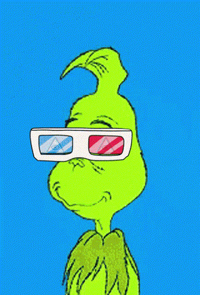 The Grinch Is Wearing 3D Glasses And Making A Heart With His Hands . GIF