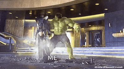 The Hulk Is Fighting Thor In A Scene From The Movie The Avengers : Age Of Ultron . GIF