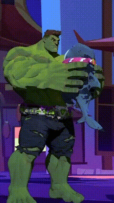 The Hulk Is Holding A Shark In His Hands GIF