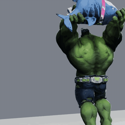 The Hulk Is Holding A Shark On His Head GIF
