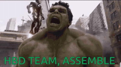 The Hulk Is Screaming With The Words Hbd Team Assemble Written Below Him GIF