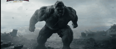 The Hulk Is Standing In The Middle Of A Destroyed City With The Word Hulk On The Bottom GIF