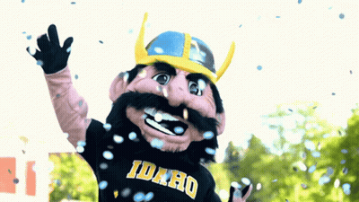The Idaho Mascot Is Wearing A Black Shirt With Idaho On It GIF