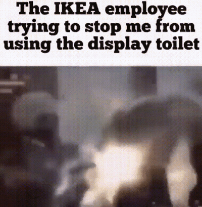 The Ikea Employee Is Trying To Stop Me From Using The Display Toilet .. GIF