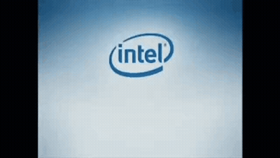 The Intel Logo Is On A Blue And White Background GIF